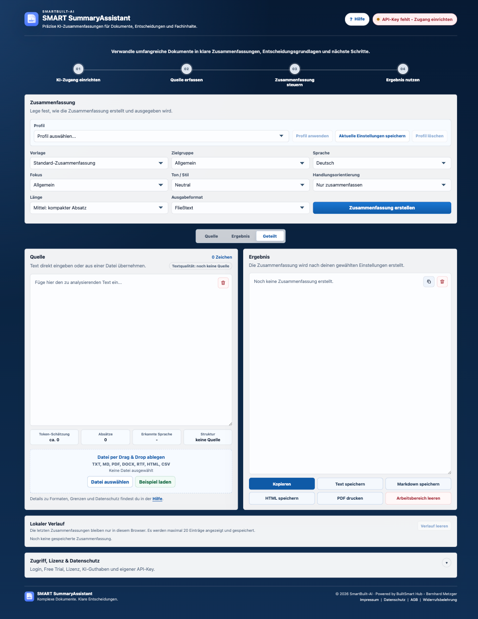 Screenshot der SMART SummaryAssistent Arbeitsoberfläche